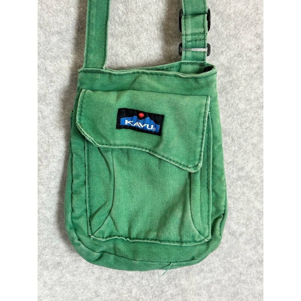 KAVU Green Canvas Crossbody Utility Bag Small Travel Pouch Zip Pocket Sling Hike